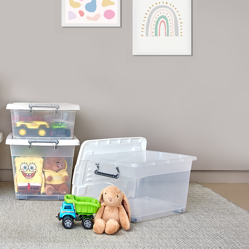 CAJA MEGAUTIL CON RUEDAS 25 L X 6 UND TRANSPARENTE GRIS