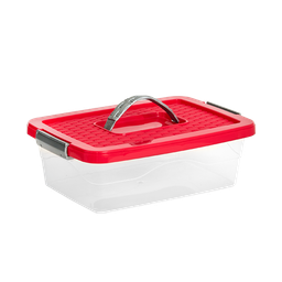 [01520/ROJO] CAJA ORGANIZADORA CON MANIJA 6 L X 12 UND TRANSPARENTE ROJO