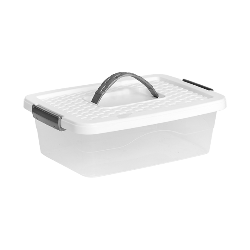 CAJA ORGANIZADORA CON MANIJA 6 L X 12 UND TRANSPARENTE BLANCO