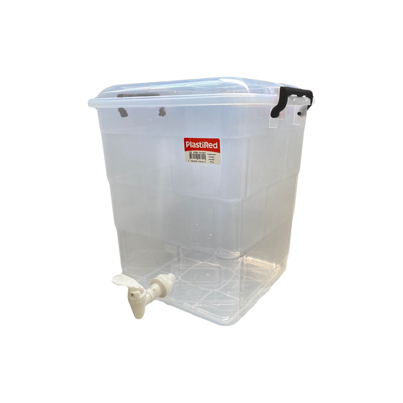 CONTENEDOR FANTASIA C/CANILLA 10 L X 12 UND TRANSPARENTE NEGRO﻿