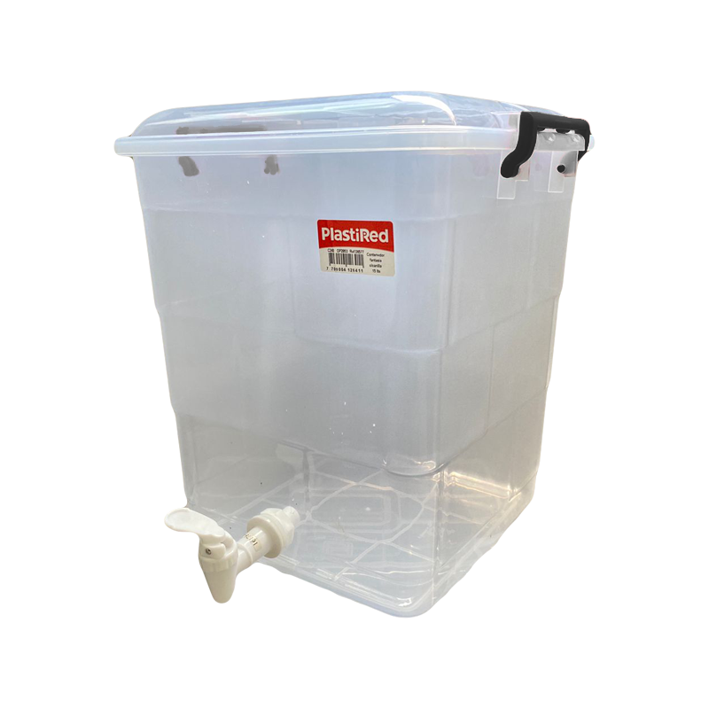 CONTENEDOR FANTASIA C/CANILLA 15 L X 14 UND TRANSPARENTE NEGRO﻿