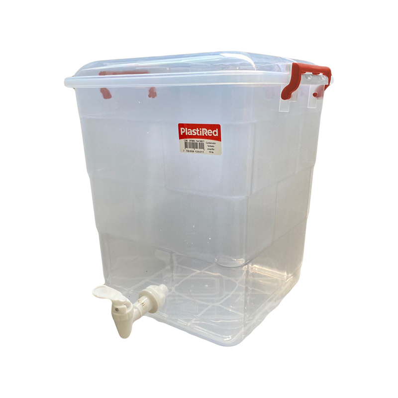 CONTENEDOR FANTASIA C/CANILLA 15 L X 14 UND TRANSPARENTE ROJO﻿